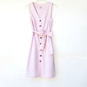 Womens Dress Button Down Pink Sleeveless Midi